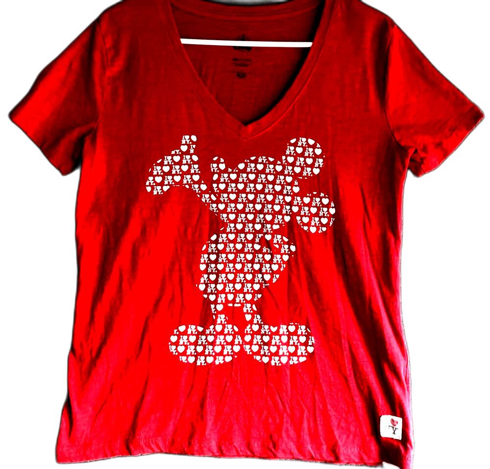 Disney Women's Top Red Mickey Mouse I Love New York T-Shirt Size Small